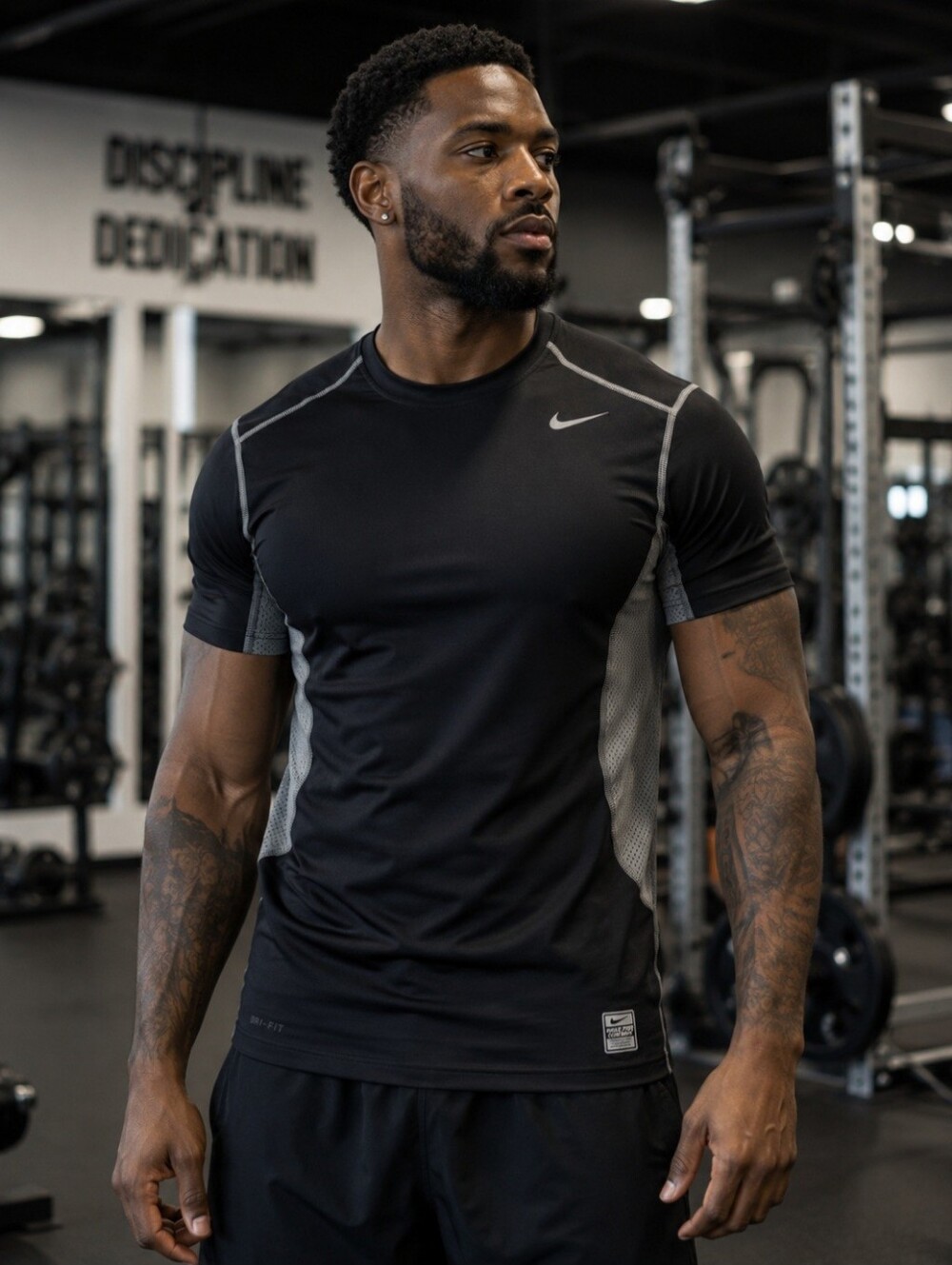 Nike Men's Size Large Black Pro Combat DriFit Fitted Performance Athletic Shirt